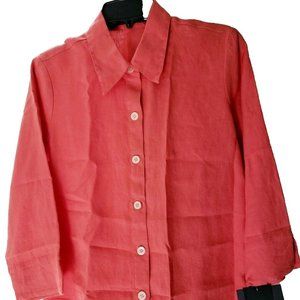 Liz Claiborne Women Blouse Button Down Linen Shirt Top 3 Qtr Sleeve Medium
